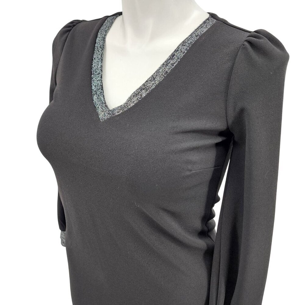 Sam Edelman Black Long-Sleeve Knit Dress W/ Metallic Trim Size 2